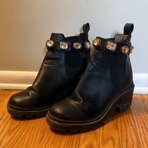 Steve Madden Black Leather Jeweled Chelsea Booties
